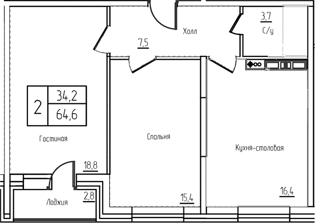 3-комн., 61.8 м², 5/12 этаж, ЖК «Троицкий»