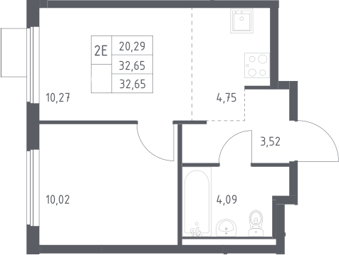 2-комн., 32.65 м², 9/13 этаж, ЖК «Горки Парк»