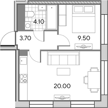 2-комн., 37.3 м², 22/30 этаж, ЖК «Вейв»