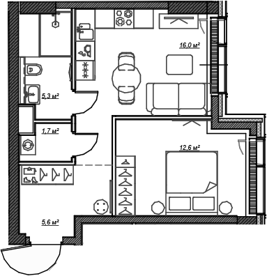 1-комн., 41.2 м², 23/59 этаж, ЖК «Веер»