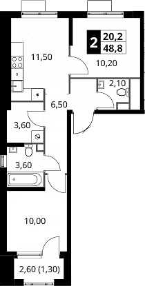 2-комн., 47.5 м², 6/17 этаж, ЖК «1-й Химкинский»