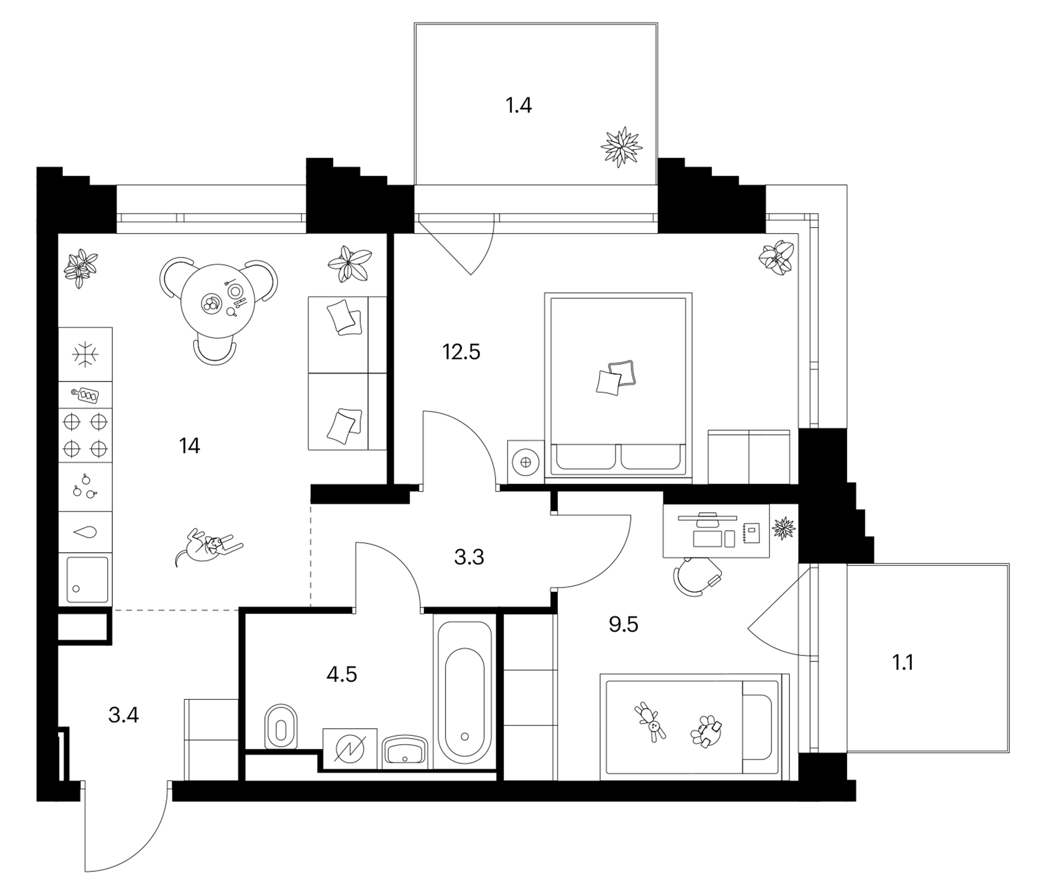2-комн., 47.2 м², 3/28 этаж, ЖК «Зеленый парк»