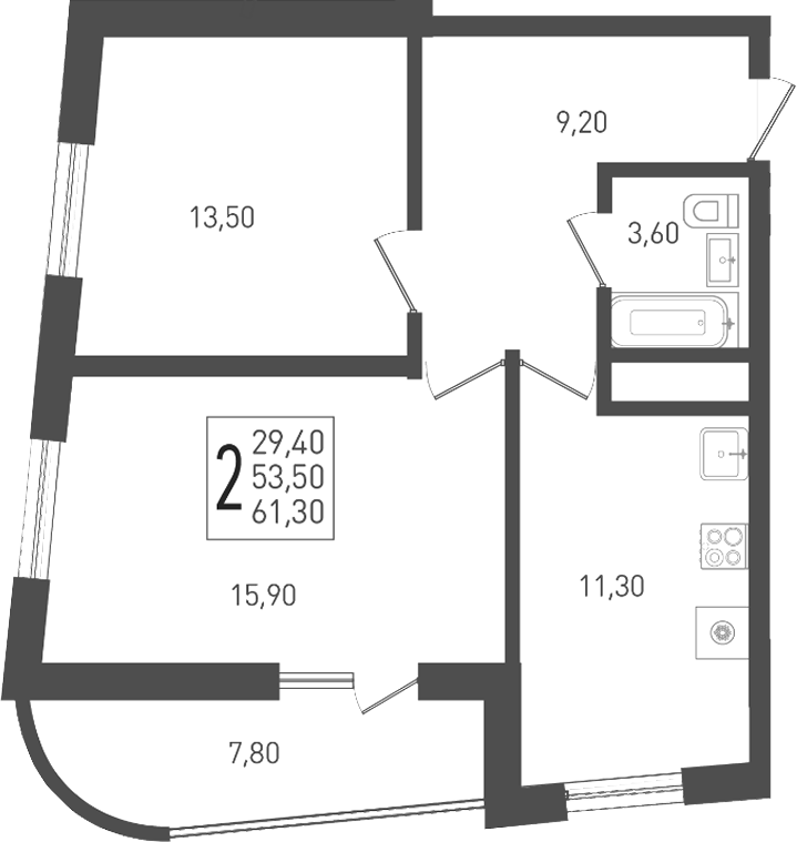 2-комн. квартира, 53.5 м² в ЖК ЖК «Кубанская Крепость» — фото 3