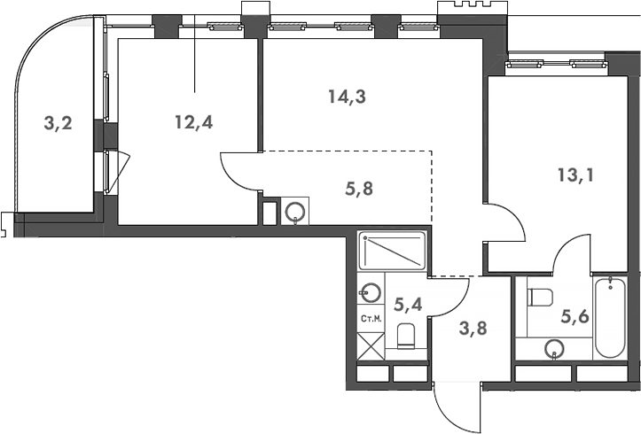 3-комн., 60.4 м², 4/11 этаж, ЖК «Родина Парк»