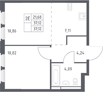 2-комн., 37.1 м², 3/16 этаж, ЖК «Космический Квартал»