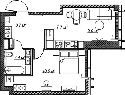 2-комн., 47.8 м², 33/59 этаж, ЖК «Веер»
