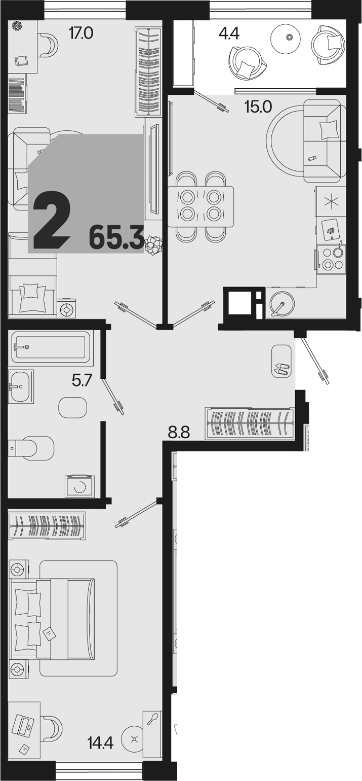 3-комн. квартира, 60.9 м² в ЖК Первое место — фото 2
