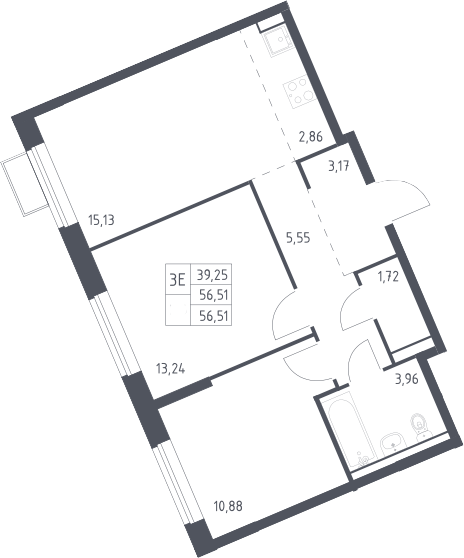 3-комн., 56.51 м², 9/13 этаж, ЖК «Молжаниново»