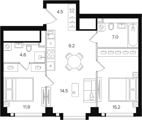 3-комн., 66.9 м², 21/40 этаж, ЖК «АУРА»
