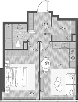 2-комн., 48.5 м², 36/90 этаж, ЖК «ОНЕ»