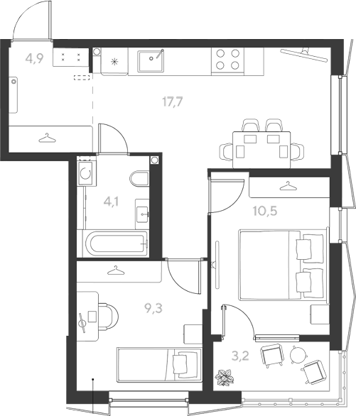 Продается 2-комн. квартира, 46.5 м²