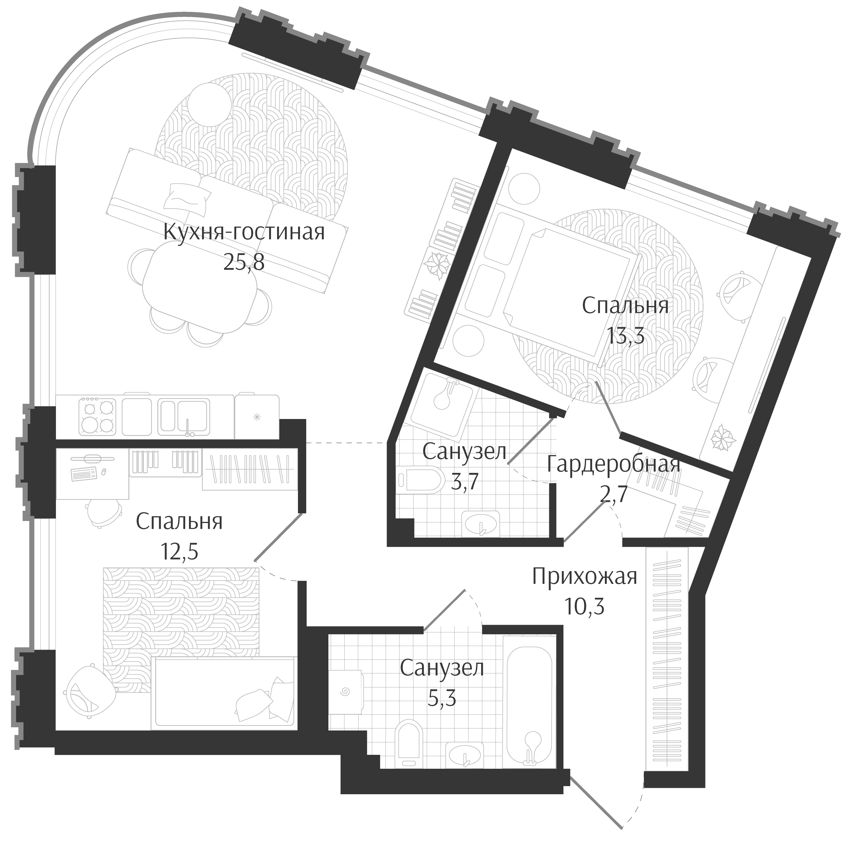 3-комн. квартира, 73.6 м² в ЖК Брют Резиденс — фото 2