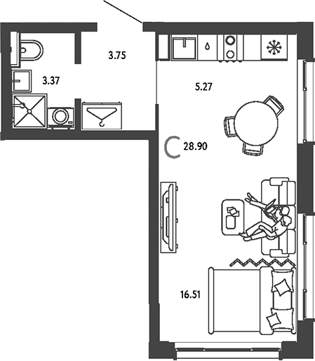 Студия, 28.9 м², 20/25 этаж, ЖК «Страна.Парковая»