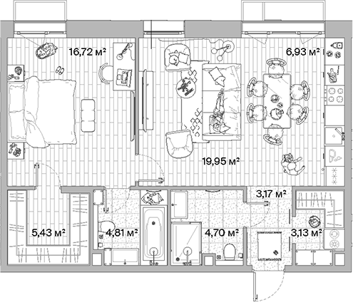 2-комн., 64.84 м², 10/12 этаж, ЖК «МЫС»
