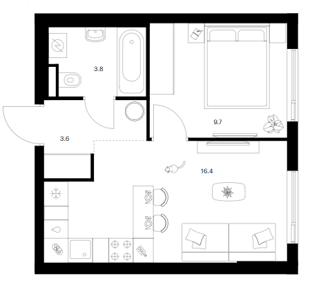 1-комн., 33.5 м², 2/31 этаж, ЖК «Мичуринский парк»