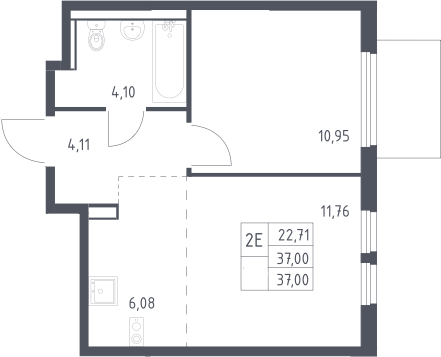2-комн., 37 м², 13/17 этаж, ЖК «Пригород Лесное»