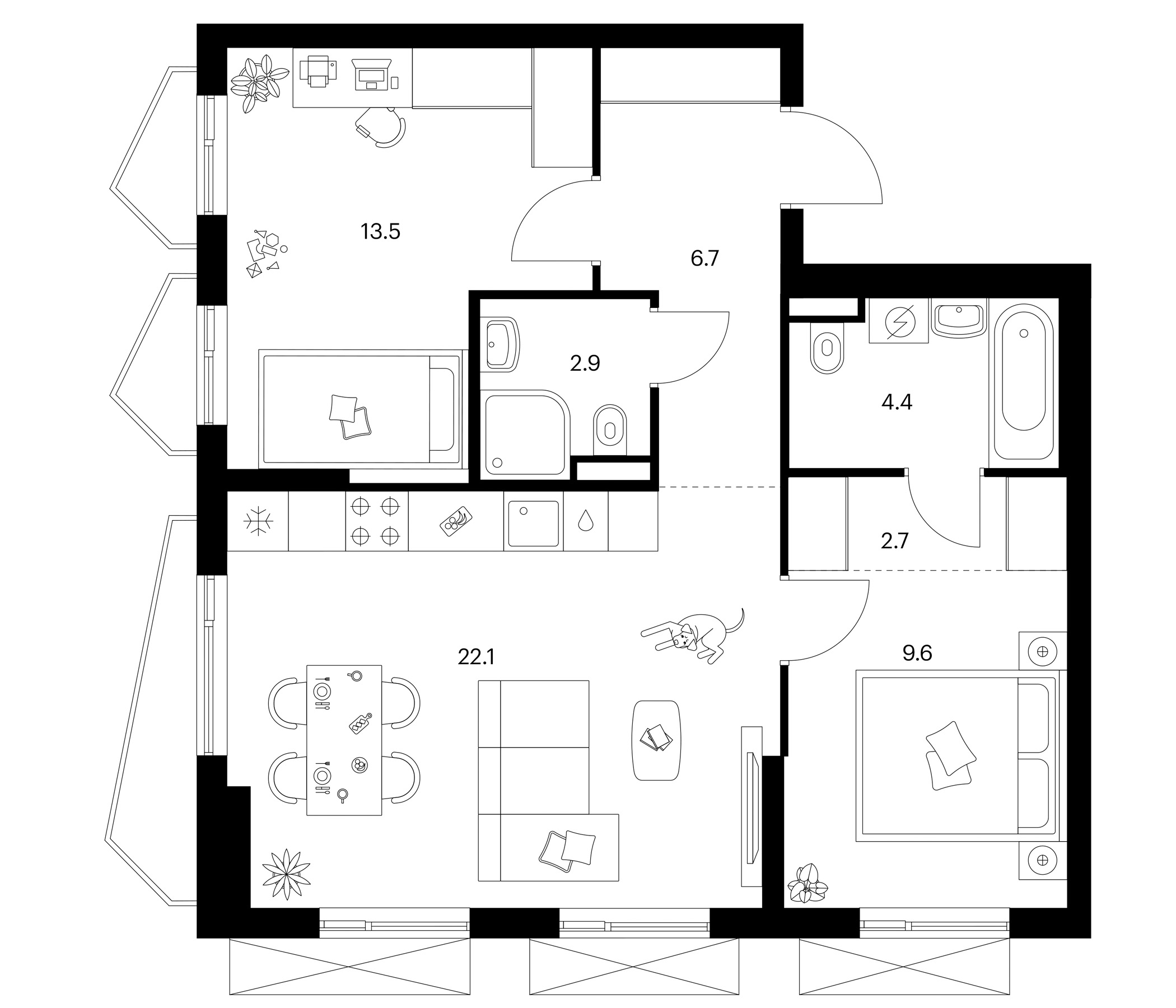 2-комн., 61.9 м², 17/24 этаж, ЖК «Мичуринский парк»