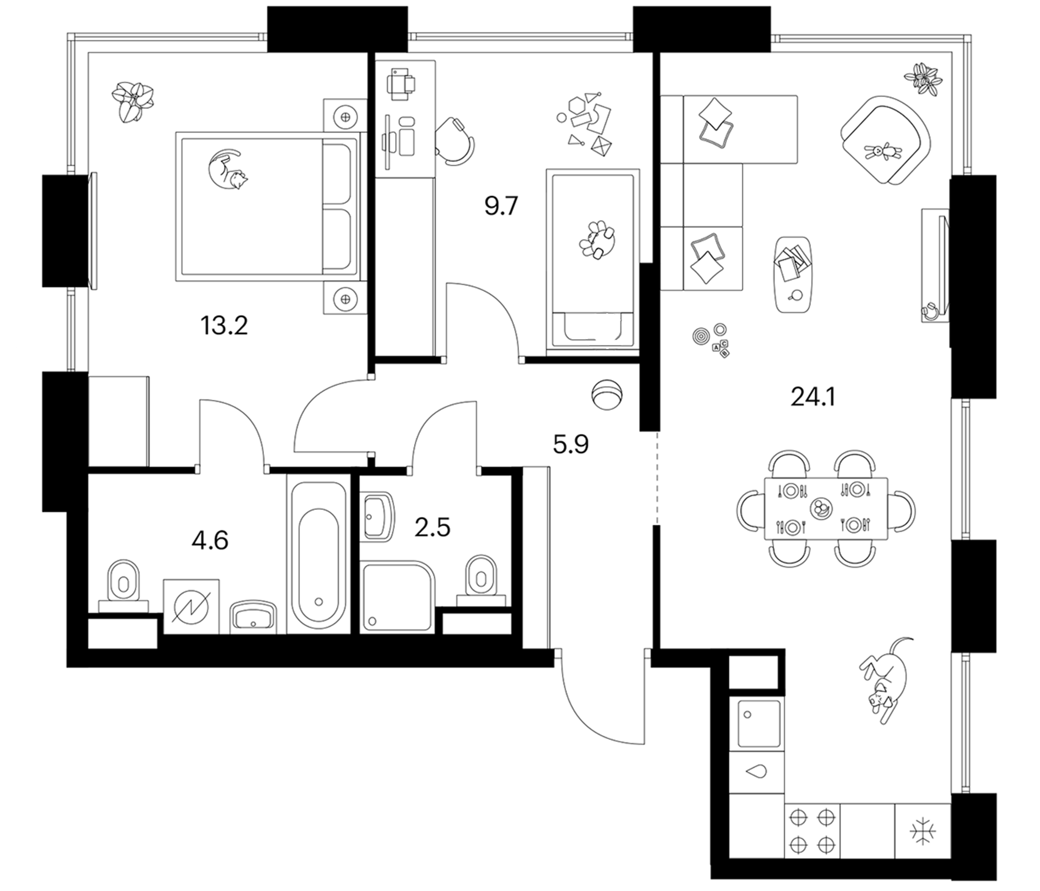 2-комн., 60 м², 10/39 этаж, ЖК «Москворечье»