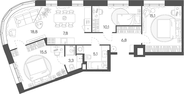 4+ комнаты, 82.5 м², 12/31 этаж, ЖК «Родина Переделкино»