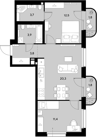 Продается 2-комн. квартира, 55.6 м²