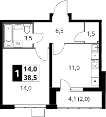 1-комн., 36.5 м², 16/23 этаж, ЖК «1-й Южный»