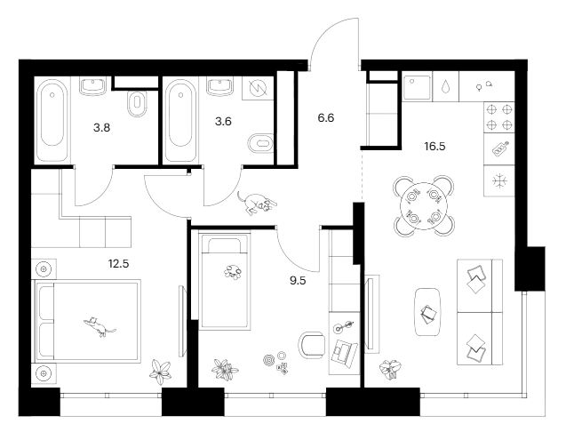 2-комн., 52.5 м², 2/10 этаж, ЖК «Строгино 360»