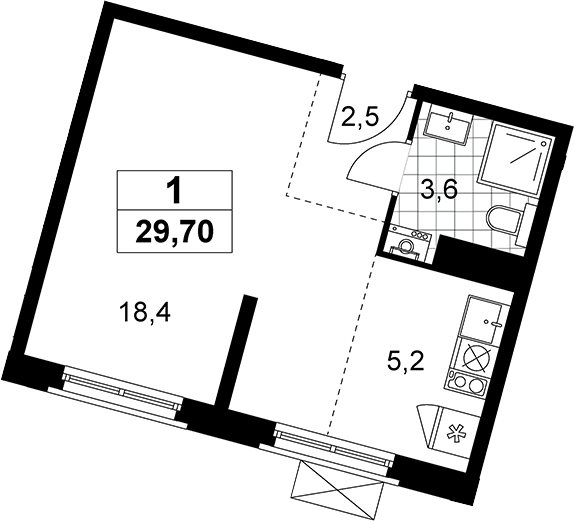 Студия, 29.7 м², 14/14 этаж, ЖК «Прокшино»