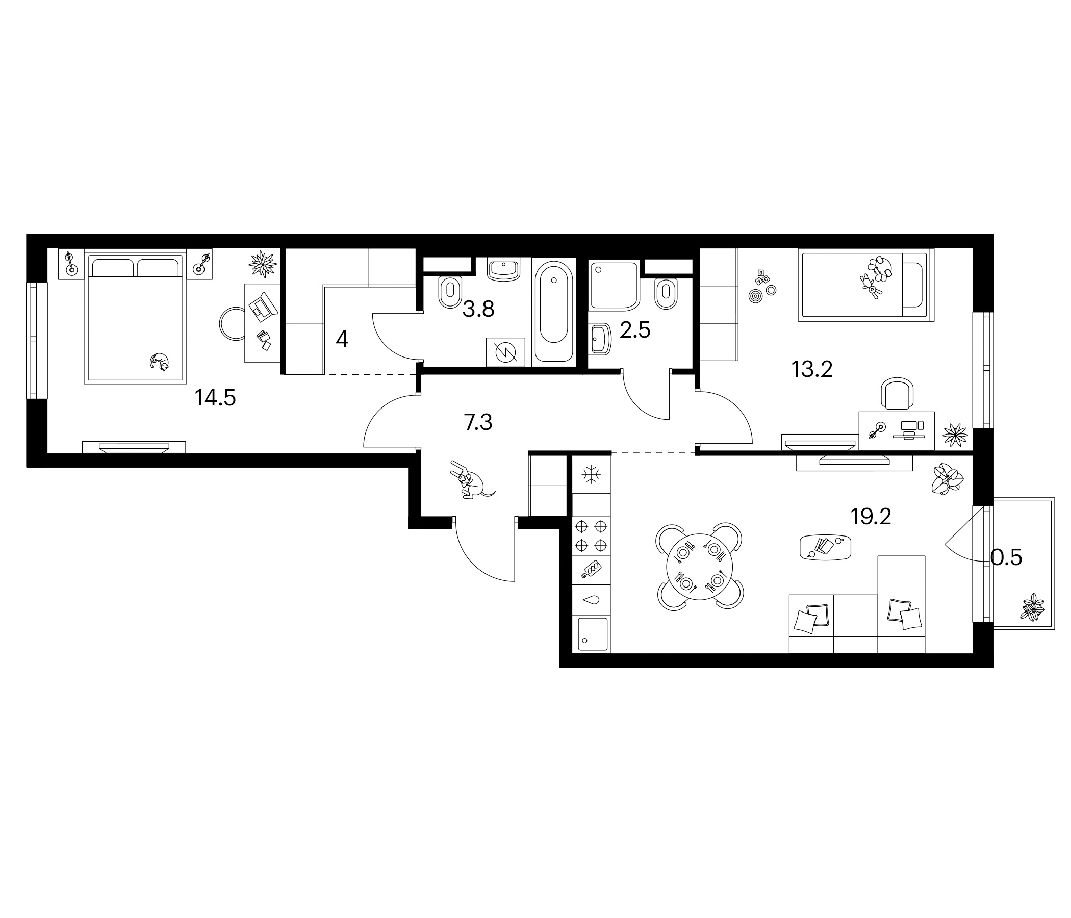 2-комн., 64.5 м², 12/12 этаж, ЖК «Москворечье»