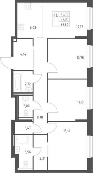 4+ комнаты, 77.8 м², 16/17 этаж, ЖК «Горки Парк»