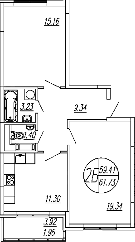 2-комн., 59.77 м², 4/4 этаж, ЖК «Шолохово»