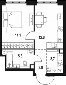 1-комн., 38.5 м², 4/49 этаж, ЖК «Левел Южнопортовая»