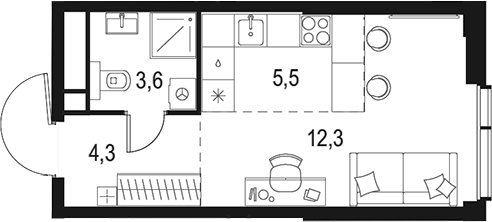 Студия, 25.7 м², 23/31 этаж, ЖК «Левел Мичуринский»