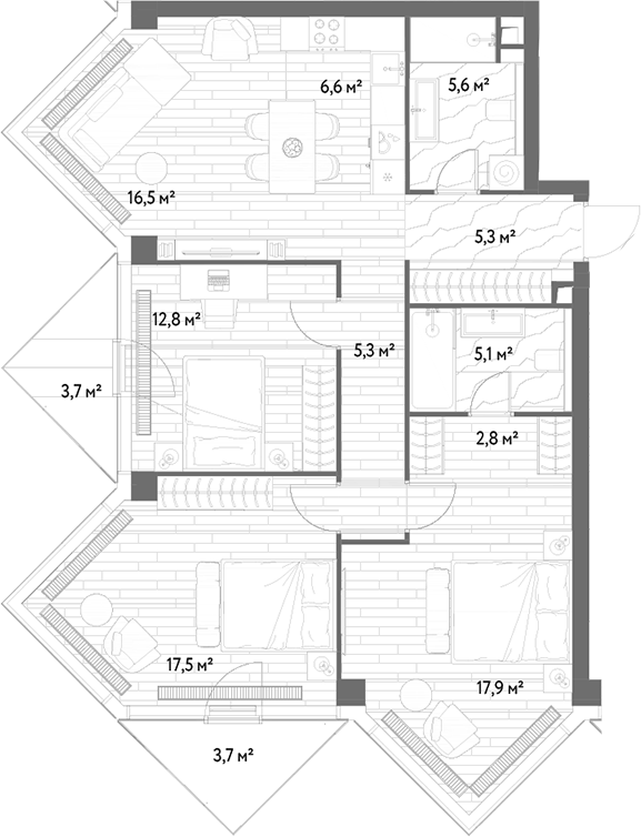 4+ комнаты, 95.4 м², 34/48 этаж, ЖК «С5»