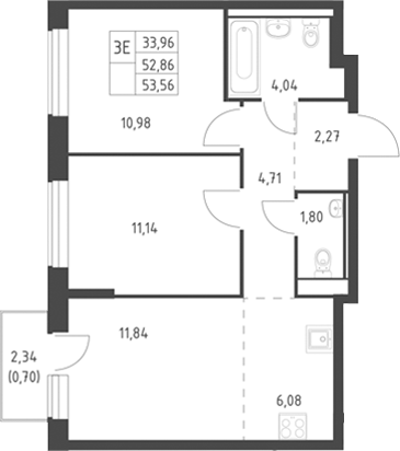 3-комн., 52.86 м², 14/17 этаж, ЖК «Горки Парк»