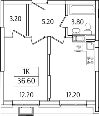 1-комн., 36.6 м², 13/21 этаж, ЖК «Видный Берег 2.0»