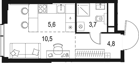 Студия, 24.6 м², 23/31 этаж, ЖК «Левел Мичуринский»