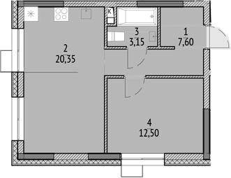 2-комн., 43.6 м², 9/21 этаж, ЖК «N'ICE LOFT»