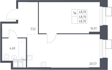 2-комн., 48.7 м², 13/23 этаж, ЖК «Тропарево Парк»