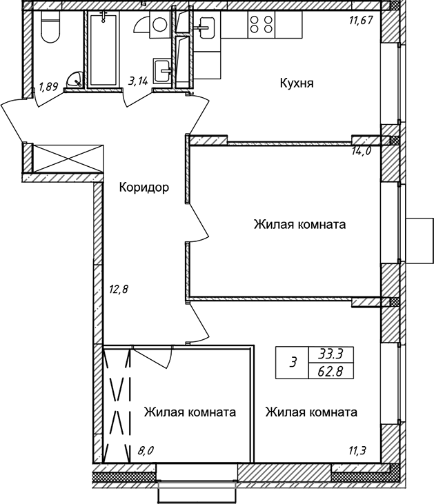 3-комн. Солнечный