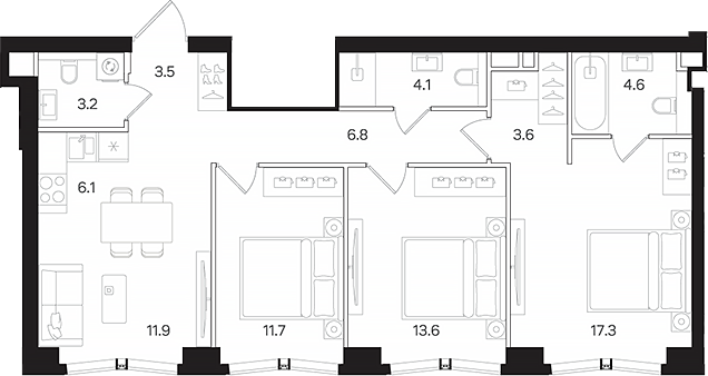 4+ комнаты, 86.4 м², 25/42 этаж, ЖК «АУРА»