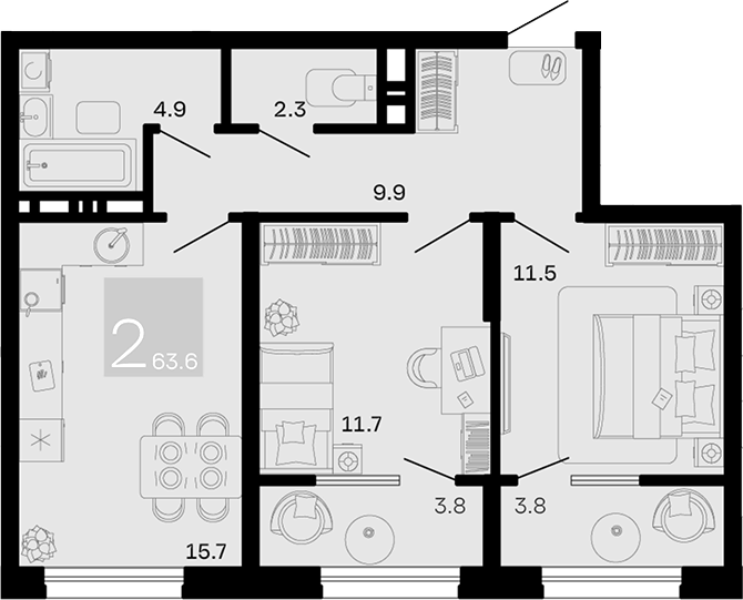 2-комн. квартира, 56 м² в ЖК Хозяин Морей — фото 2