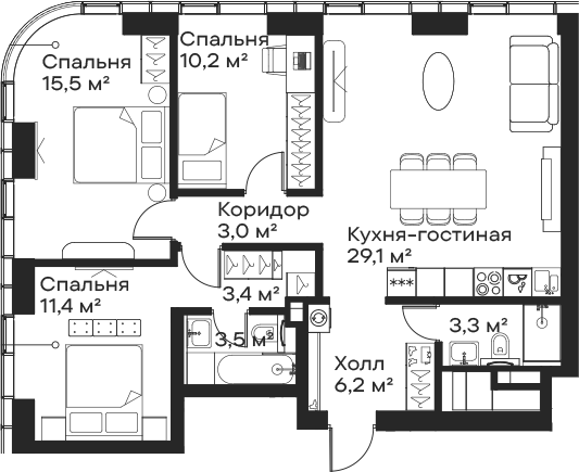 4+ комнаты, 85.6 м², 32/59 этаж, ЖК «Сити Бэй»