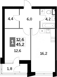 2-комн., 43.4 м², 20/43 этаж, ЖК «Скай Гарден»
