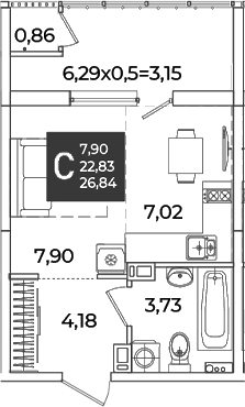 Студия квартира, 22.83 м² в ЖК Образцово — фото 2