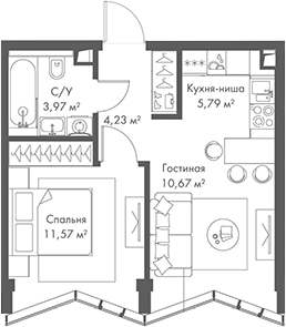 2-комн., 36.23 м², 21/24 этаж, ЖК «МИРА»