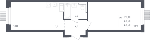 2-комн., 43.6 м², 17/17 этаж, ЖК «Мытищи Парк»