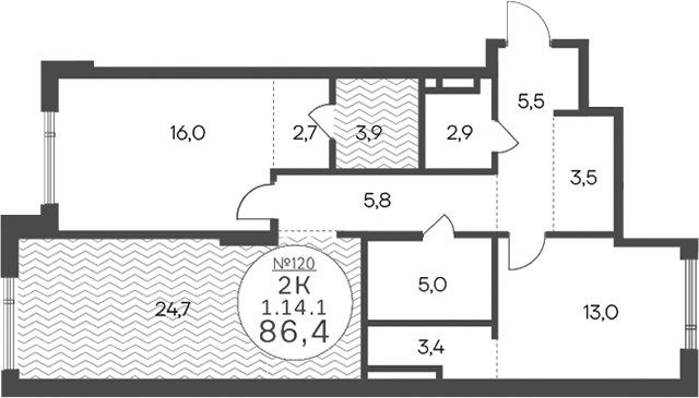 3-комн., 86.4 м², 14/14 этаж, ЖК «Клубный квартал КРЫЛАТСКАЯ 33»
