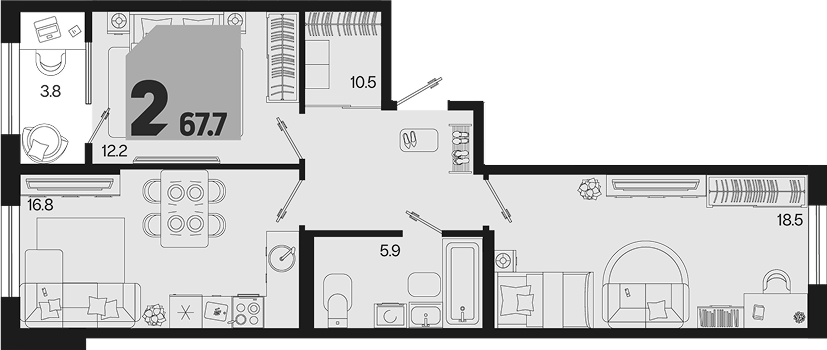 3-комн. квартира, 63.9 м² в ЖК Первое место — фото 2