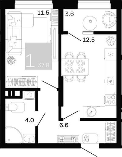 1-комн. квартира, 34.6 м² в ЖК Хозяин Морей — фото 2