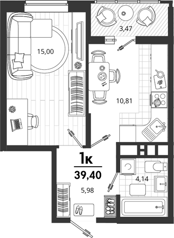1-комн. квартира, 35.93 м² в ЖК Родные Просторы — фото 2